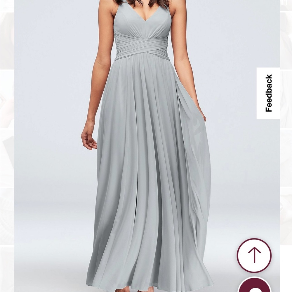 David’s Bridal Bridesmaid Dress Mystic Grey SPAGHETTI STRAP MESH CROSS WAIST 14